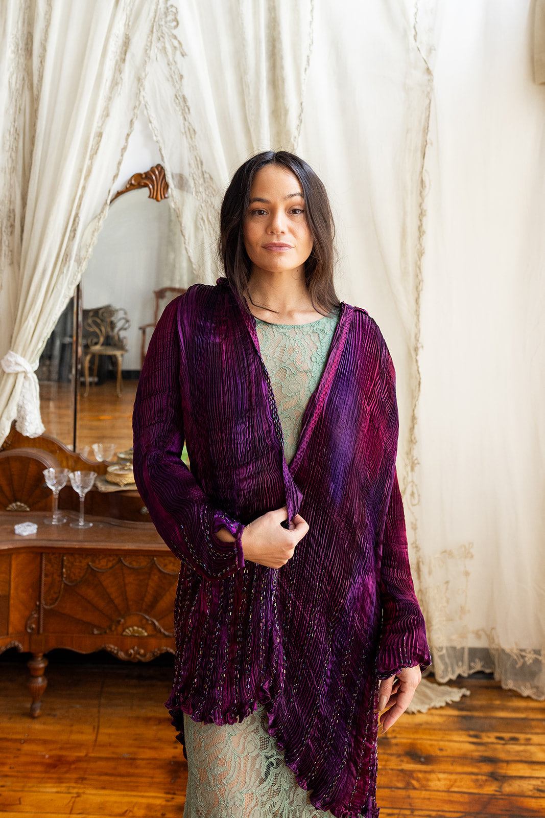 1980s Charles & Patricia Lester Pleated Silk Jacket