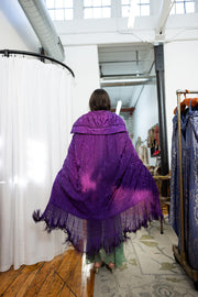 1920s Violet Silk Fringe Embroidered Cape