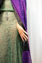1920s Violet Silk Fringe Embroidered Cape
