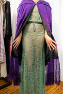 1920s Violet Silk Fringe Embroidered Cape