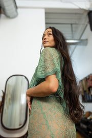 1930s Celadon Lace Capelet Gown