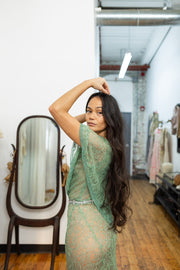 1930s Celadon Lace Capelet Gown