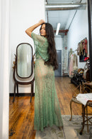 1930s Celadon Lace Capelet Gown