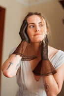 1930s Chocolate Mesh Sculptural Gauntlet Gloves