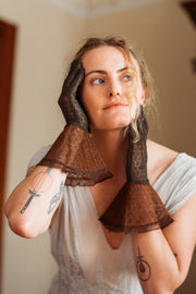 1930s Chocolate Mesh Sculptural Gauntlet Gloves