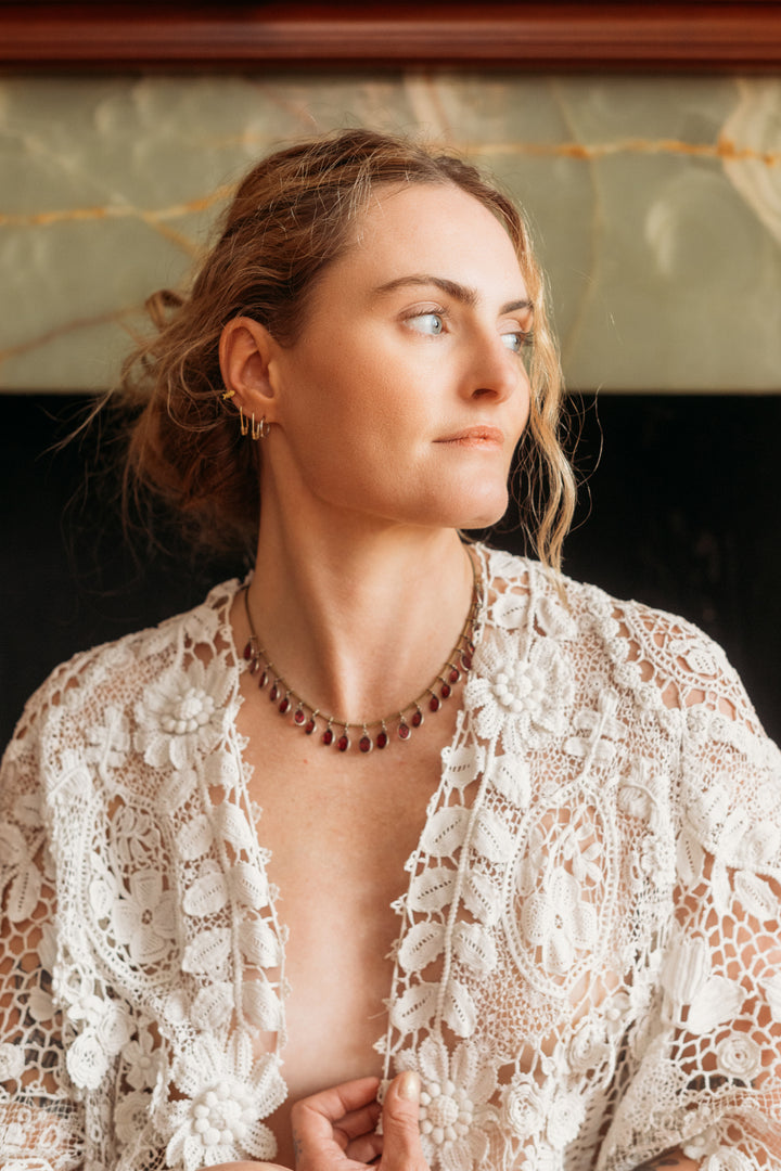 1920s Sterling + Brass Paste Fringe Necklace