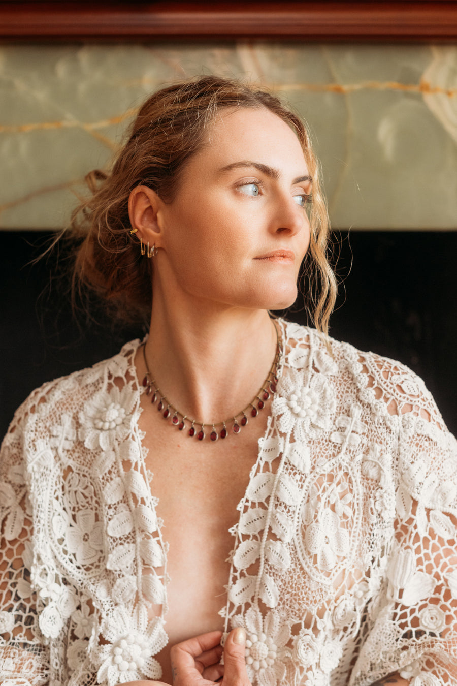 1920s Sterling + Brass Paste Fringe Necklace