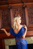 1930s Cobalt Lace Cowl Back Gown