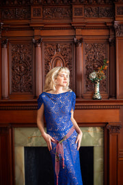 1930s Cobalt Lace Cowl Back Gown