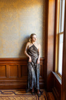 Demetra's Silver Lamé Diamanté Halter Gown