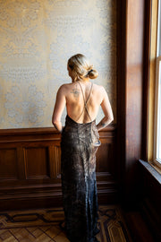 Demetra's Silver Lamé Diamanté Halter Gown